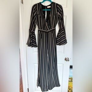 Altar'd State Black and Cream Striped Long Sleeve Dress